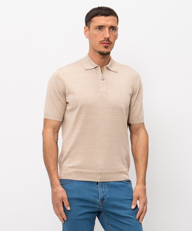 Stefano Ricci Бежевое поло с шелком и льном с эмблемой K616445P30F26112 изображение 2