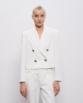 Brunello Cucinelli Білий двобортний жакет з ланцюжком моніль ML1207231