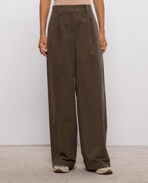Brunello Cucinelli Коричневые брюки из хлопка с цепочкой мониль MB152P9352