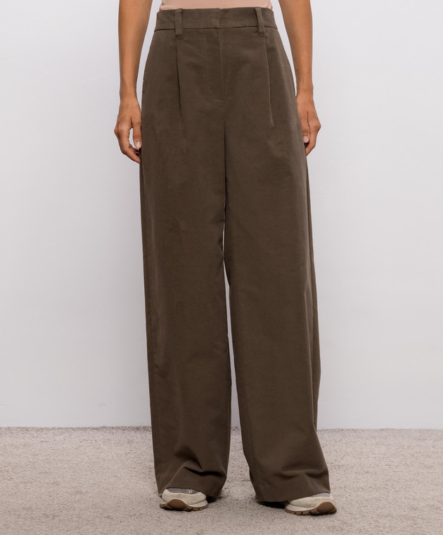 Brunello Cucinelli Коричневые брюки из хлопка с цепочкой мониль MB152P9352 изображение 3