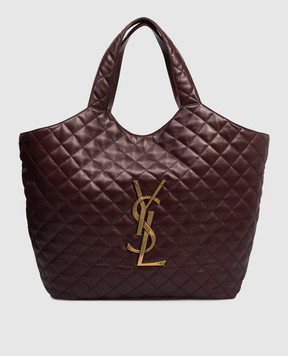 Saint Laurent Бордовая кожаная стеганная сумка-тоут ICARE 698651AAANG