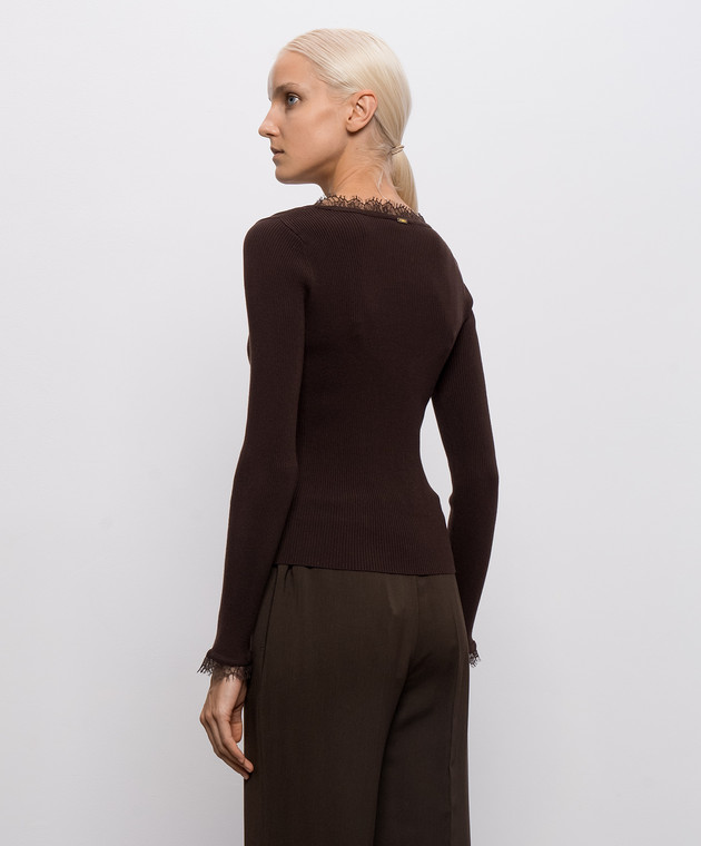 Twinset Коричневый джемпер в рубчик с кружевом 262TP3390 изображение 4