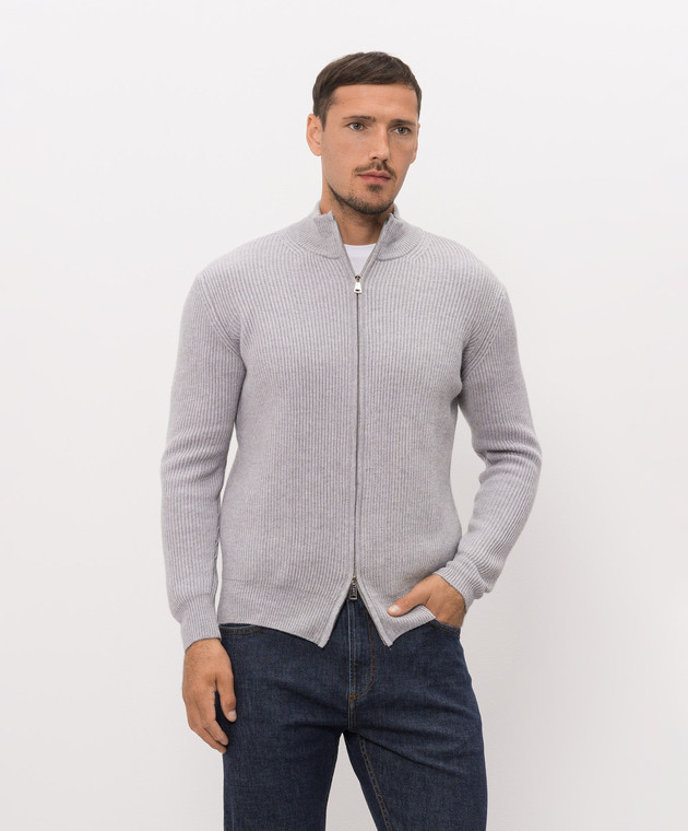 Cashmere&Whiskey Сірий кардиган з вовни мериноса 83110 зображення 3