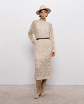 Brunello Cucinelli Бежева сукня з мохером з паєтками MRG562A90
