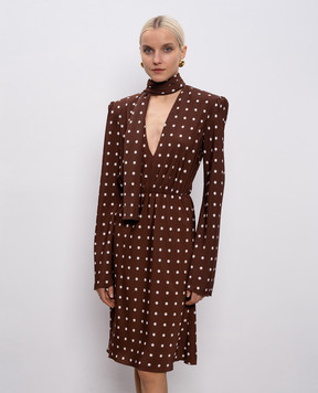 Rowen Rose Коричнева сукня міді в горох DRSRR451V2