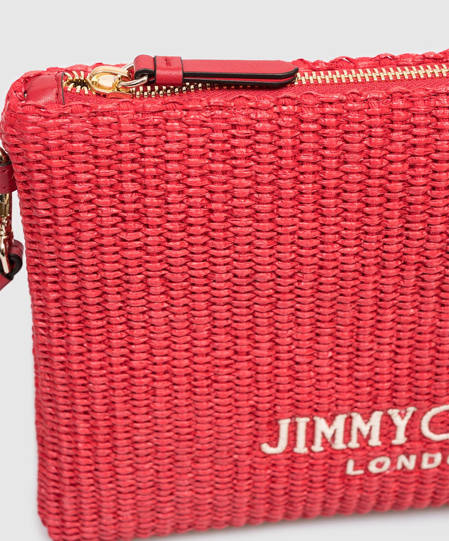 Jimmy Choo Красный клатч из рафии с вышивкой логотипа ZIPPEDFLATPOUCHJYN изображение 4