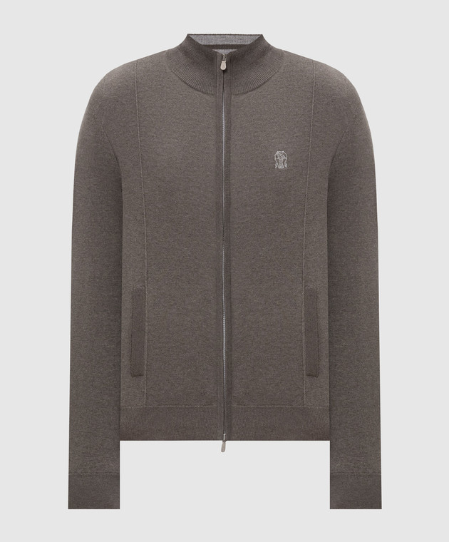 Brunello Cucinelli Серая спортивная куртка из кашемира с вышивкой эмблемы M2219206G