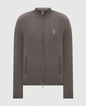 Brunello Cucinelli Серая спортивная куртка из кашемира с вышивкой эмблемы M2219206G