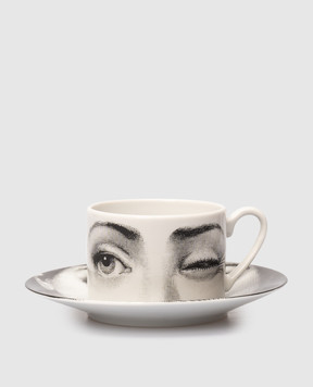Fornasetti Белый фарфоровый набор для чая Tema e Variazioni L'antipatico из чашки и блюдца P39X304