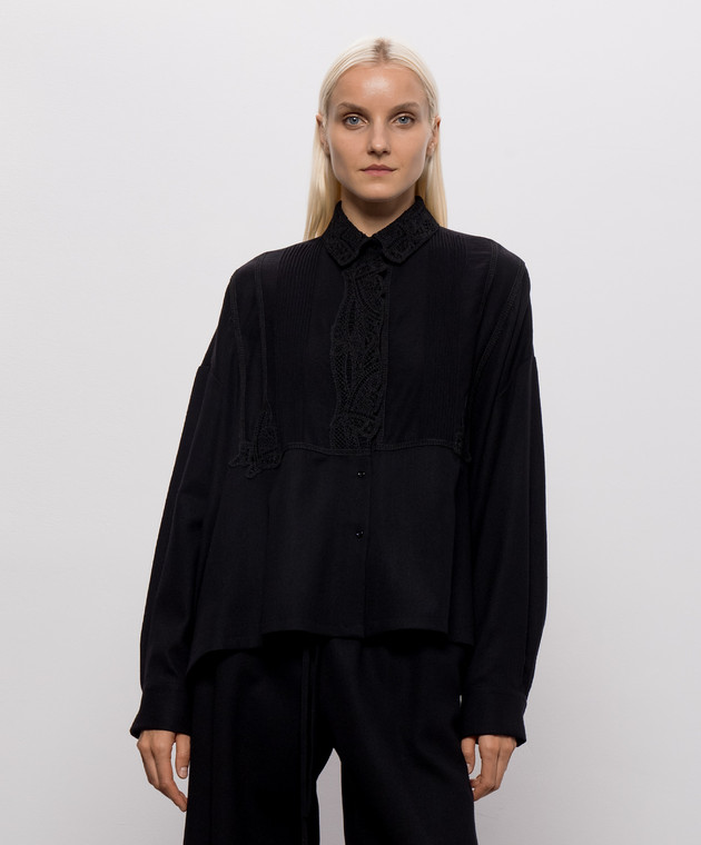 Ermanno Scervino Черная рубашка из шерсти с кружевом D492K301RXQQ изображение 3