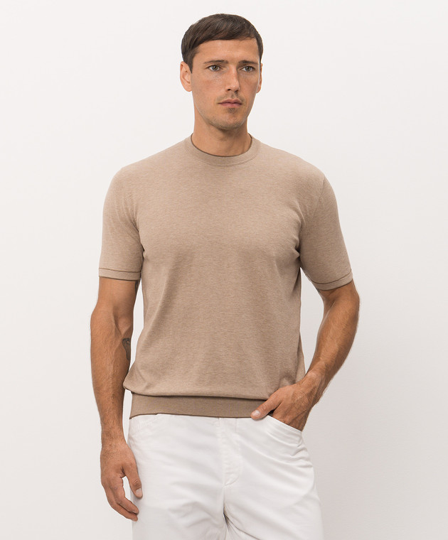 Bertolo Cashmere Бежевая футболка с окантовкой 902204002056 изображение 3