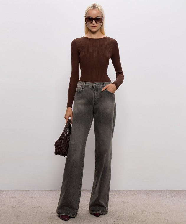 Twinset Коричневий джемпер із шовком подвійної конструкції 262TP3010 зображення 2