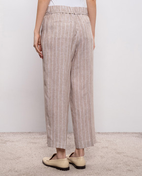 Peserico Бежевые брюки из льна в полоску P04303A02639