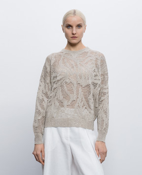 Brunello Cucinelli Бежевий ажурний джемпер з паєтками MDT771000
