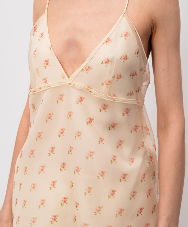 Khaite Бежевый топ Timy из шелка в цветочный принт 24663436 изображение 5