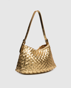 Dragon Золотистая кожаная плетеная сумка Hobo Salvage DGS68170