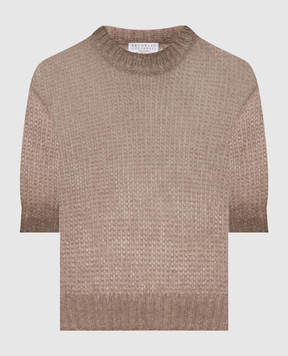 Brunello Cucinelli Бежевий светр з кашеміру та шовку з короткими рукавами MLC349310P