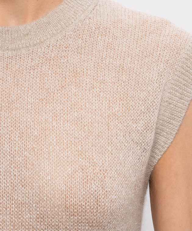 Brunello Cucinelli Бежевий в'язаний топ з вовною MBG775530 зображення 5