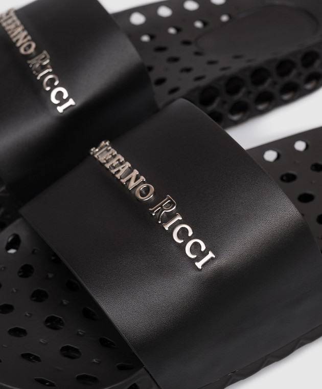Stefano Ricci Чорні перфоровані слайдери з фактурним логотипом UT50G777WY зображення 5