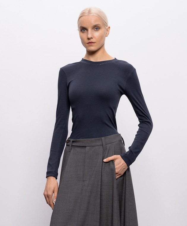 Brunello Cucinelli Синий лонгслив с цепочкой мониль MPTC8BJ300 изображение 3