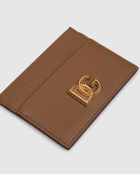 Dolce&Gabbana Коричневий шкіряний картхолдер з металевою монограмою BI0330AK274