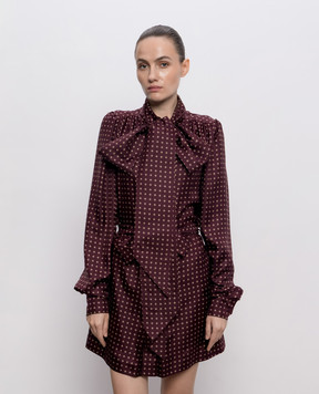 Saint Laurent Бордова сукня-сорочка із шовку в геометричний принт 870951Y6K08