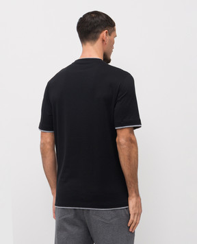 Brunello Cucinelli Чорна футболка з бавовни з ефектом накладання шарів M0B137427