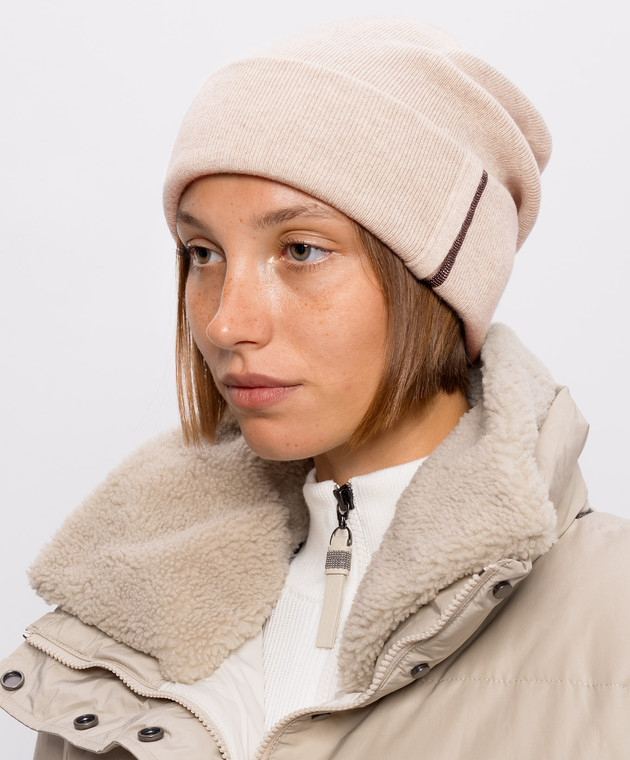 Brunello Cucinelli Бежевая шапка из кашемира с цепочкой мониль M12163199 изображение 2