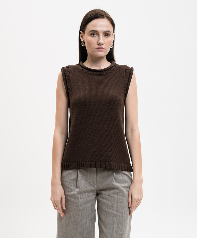 Loulou de Saison Коричневий жилет Effy з льону та шовку EFFY зображення 3