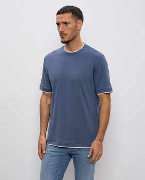 Brunello Cucinelli Синяя футболка с эффектом наложения слоев M0B137427