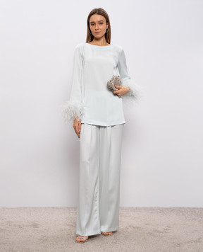 Twinset Зеленая блуза с перьями страуса 261TP2424