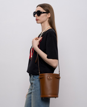 Valentino Коричнева шкіряна сумка бакет-бег VLogo 8W2B0S97YYQ