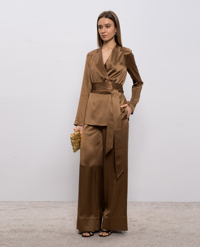 JOSEPH Коричневий двобортний жакет із шовку Archer JF009608