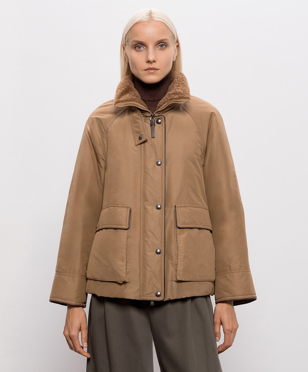 Brunello Cucinelli Коричневая пуховая куртка с мехом MH5253658 изображение 3
