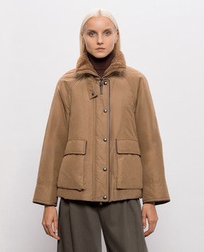 Brunello Cucinelli Коричнева пухова куртка з хутром MH5253658