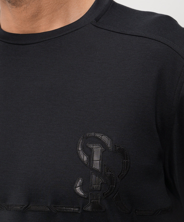 Stefano Ricci Чорна футболка з шовком MVH6100140KATBP зображення 4