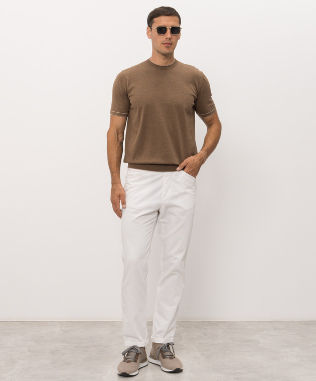 Bertolo Cashmere Коричневая футболка из хлопка 902204002056 изображение 2