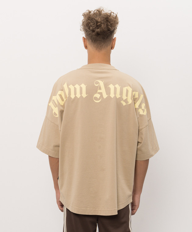 Palm Angels Футболка бежевого кольору з принтом логотипа PAMAA005JR002 зображення 4