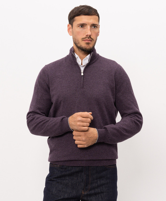 Brunello Cucinelli Фиолетовый джемпер из кашемира с молнией M2200124 изображение 3