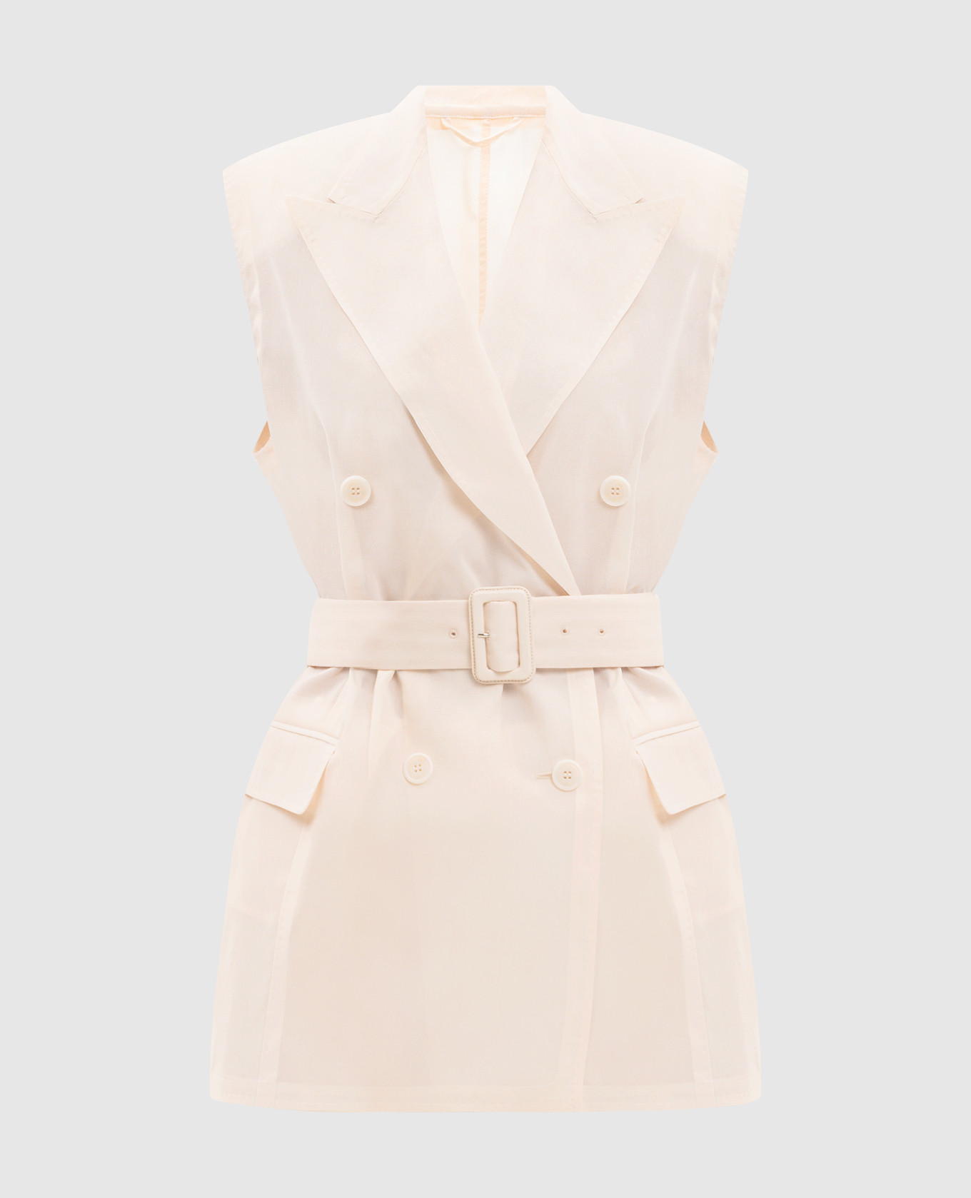 Бежевый двубортный жилет с поясом