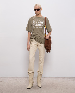 Balmain Футболка цвета хаки с принтом GF0EH035BD55