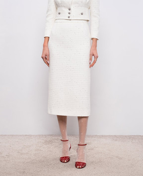 Alessandra Rich Біла твідова спідниця міді з паєтками FABX4358F4702