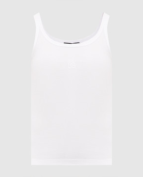 Dolce&Gabbana Біла майка в рубчик з вишивкою DG F8W51ZGDDYE