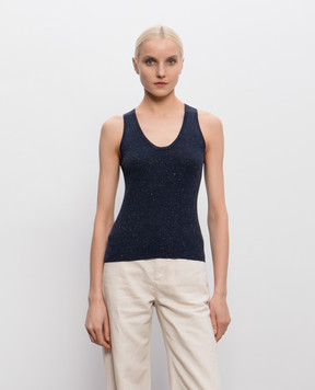 Brunello Cucinelli Синяя майка с кашемиром и люрексом M9A822220