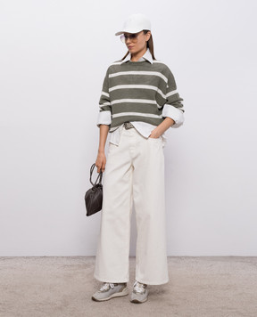 Brunello Cucinelli Зелений ажурний джемпер в смужку M19225700