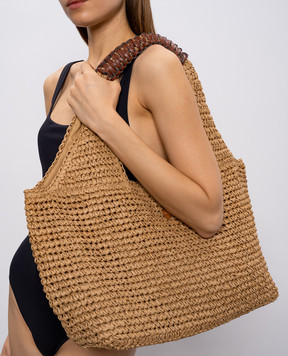 Twinset Бежевая плетеная сумка-тоут с логотипом 261LB7BKK