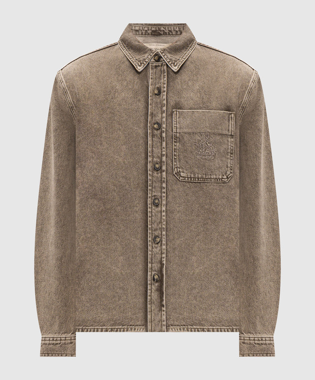 Trussardi Джинсовая рубашка хаки с вышивкой логотипа 54038200031NMS190D80