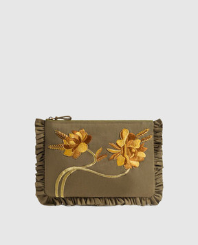 La DoubleJ Клатч цвета хаки с цветочной вышивкой BAG0098COT089SOLID