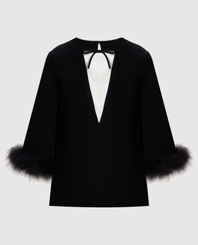 Valentino Чорна блуза із шовку з пір'ям 8B3AEBJ51MM