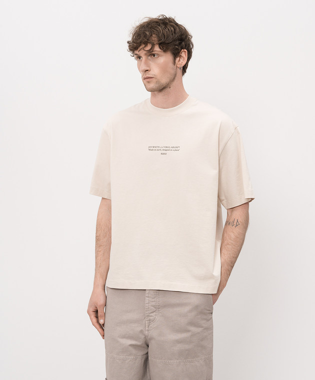 Off-White Бежевая футболка с принтом логотипа 44MAA120S26J007 изображение 3
